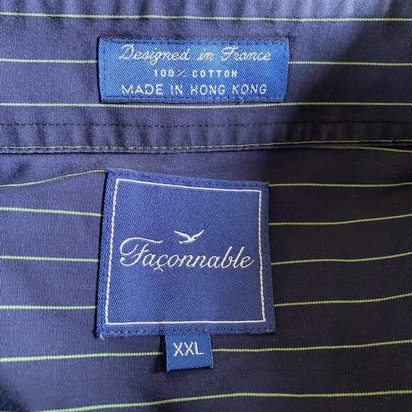 Faconnable Mens Dress Shirt Button Down XXL Navy Mint Pinstripe 100% Cotton - Picture 5 of 12